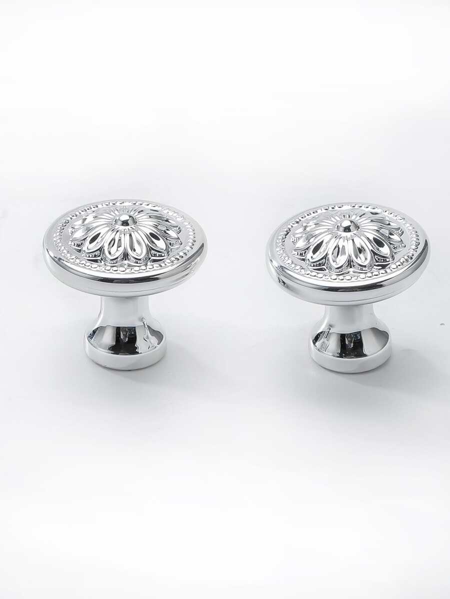 2入組花細節圓形抽屜旋鈕 - 銀色 - 查看 1