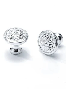 2入組花細節圓形抽屜旋鈕 - 銀色 - 查看 2