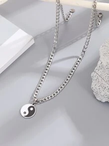 Vòng cổ mặt dây chuyền âm dương dành cho nam giới thời trang và phổ biến bằng thép không gỉ để làm quà tặng trang sức và cho vẻ ngoài sành điệu - Đen và trắng - Xem 1