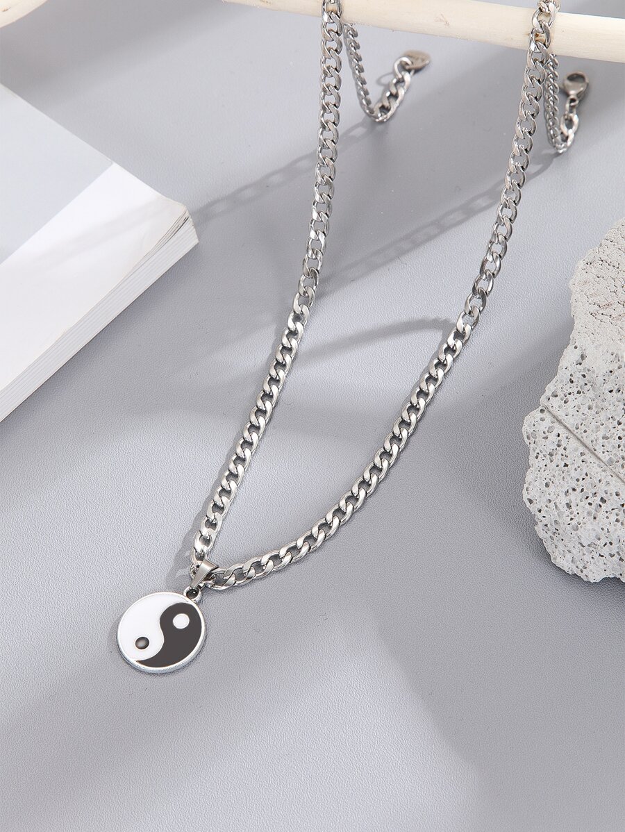 Vòng cổ mặt dây chuyền âm dương dành cho nam giới thời trang và phổ biến bằng thép không gỉ để làm quà tặng trang sức và cho vẻ ngoài sành điệu - Đen và trắng - Xem 1