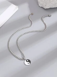 Vòng cổ mặt dây chuyền âm dương dành cho nam giới thời trang và phổ biến bằng thép không gỉ để làm quà tặng trang sức và cho vẻ ngoài sành điệu - Đen và trắng - Xem 2