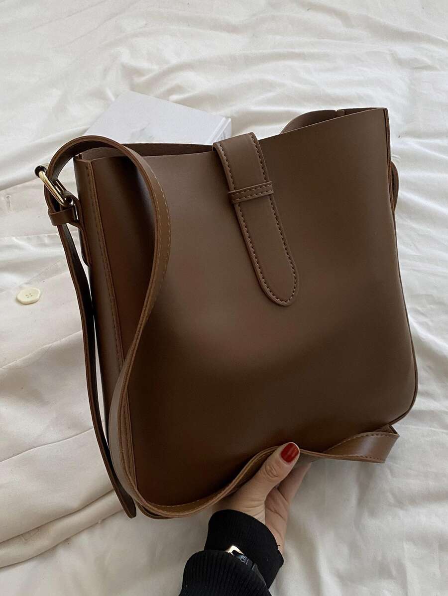 CONTAINEVERY Minimalist Crossbody Bag With Inner Pouch - Coffee Brown - View 1