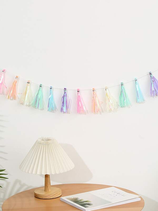 12pcs Solid Color Fringe Garland Banner, Suitable For Party Holiday Decoration Background