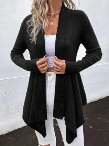 SHEIN LUNE Shawl Collar Asymmetrical Hem Cardigan - Black - View 5
