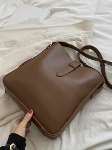 CONTAINEVERY Minimalist Crossbody Bag With Inner Pouch - Coffee Brown - View 7