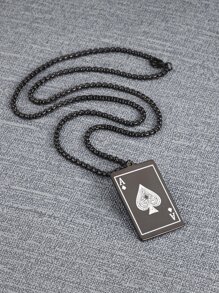 Collar con abalorio de naipes para hombre de 1 pieza a la moda y popular, joyería de acero inoxidable para regalo de joyería y para un aspecto elegante - Negro - Ver 2