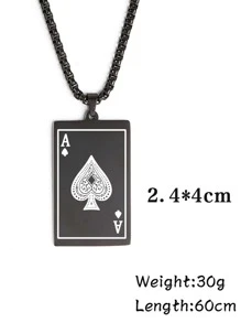 Collar con abalorio de naipes para hombre de 1 pieza a la moda y popular, joyería de acero inoxidable para regalo de joyería y para un aspecto elegante - Negro - Ver 3