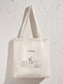 Dual Handle College Letter Printed Women's Tote Bag