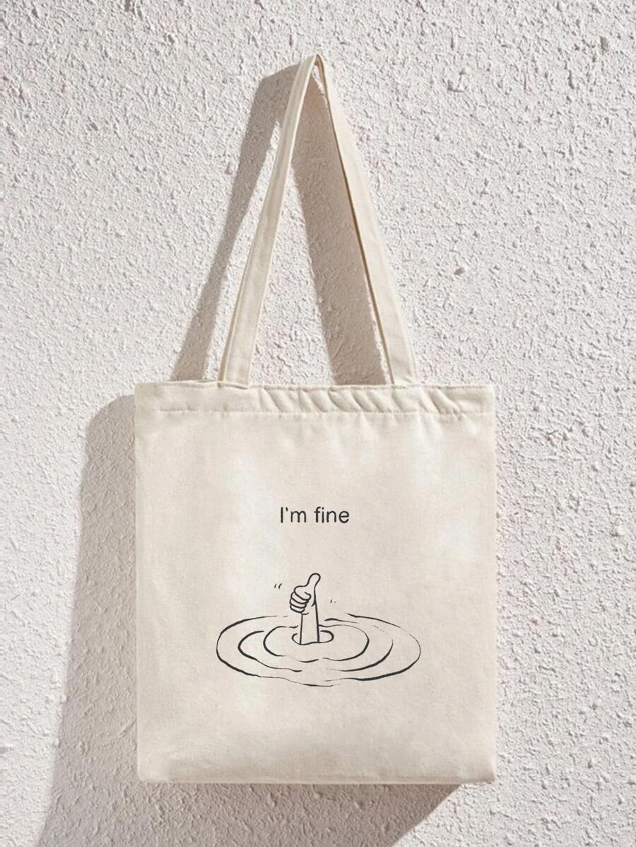 Dual Handle College Letter Printed Women's Tote Bag