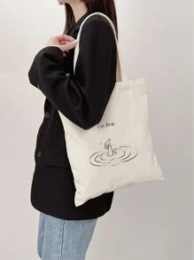 Dual Handle College Letter Printed Women's Tote Bag