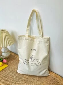 Dual Handle College Letter Printed Women's Tote Bag