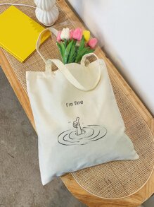 Dual Handle College Letter Printed Women's Tote Bag