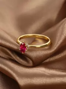 Charm-In 1 chiếc Nhẫn Trang Trí Hình Bầu Dục Đá Cubic Zirconia Trang Sức Đồng - Vàng - Xem 1