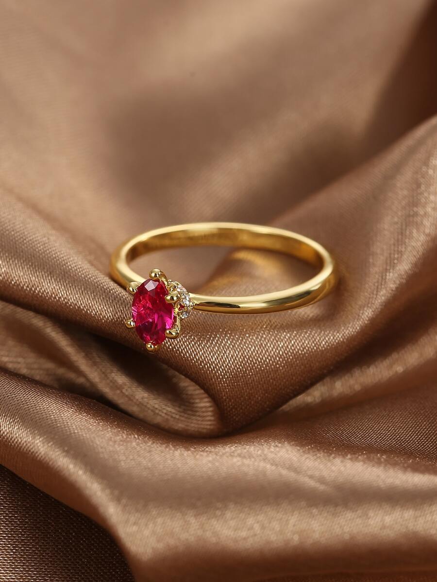 Charm-In 1 chiếc Nhẫn Trang Trí Hình Bầu Dục Đá Cubic Zirconia Trang Sức Đồng - Vàng - Xem 1