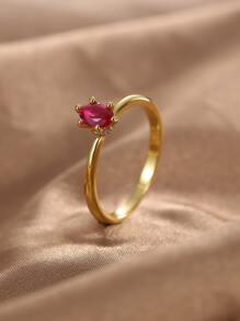 Charm-In 1 chiếc Nhẫn Trang Trí Hình Bầu Dục Đá Cubic Zirconia Trang Sức Đồng - Vàng - Xem 3