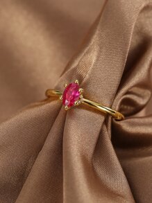 Charm-In 1 chiếc Nhẫn Trang Trí Hình Bầu Dục Đá Cubic Zirconia Trang Sức Đồng - Vàng - Xem 2