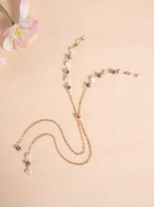 Faux Pearl & Crystal Decor Face Covering Chain - Mauve Purple - View 1