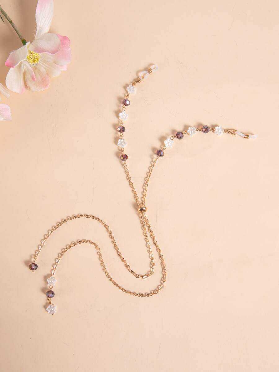 Faux Pearl & Crystal Decor Face Covering Chain - Mauve Purple - View 1