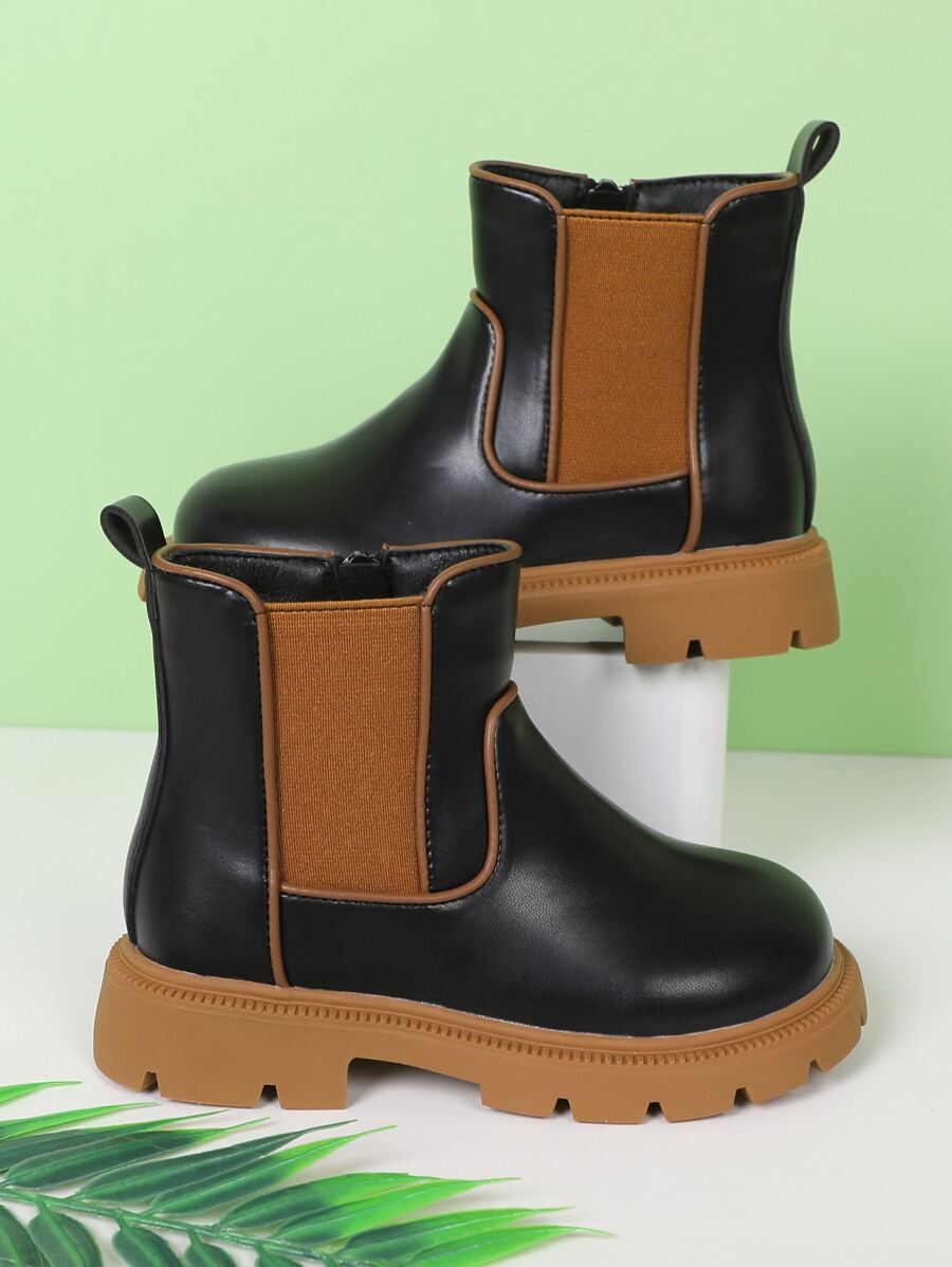 Girls Two Tone Side Zip Chelsea Boots - Black - View 1