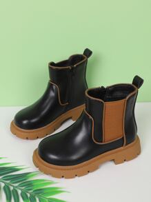 Girls Two Tone Side Zip Chelsea Boots - Black - View 3