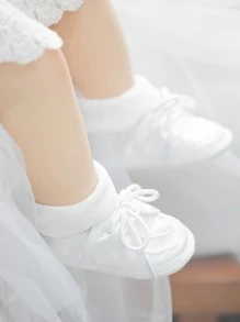 Infant Girls' White Elastic Band Pre-Tied Bow Booties