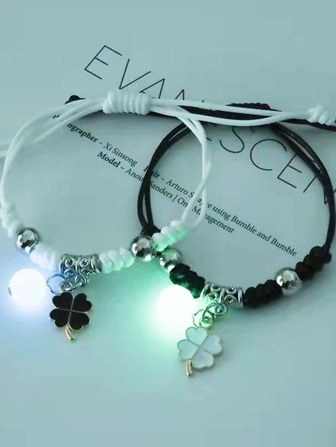 2 piezas Pulsera brillante en oscuro trébol accesorio