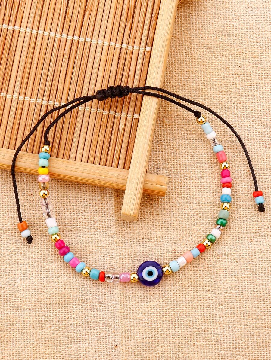 Evil Eye & Bead Decor Bracelet - Multicolor - View 1