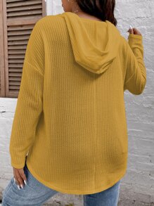 SHEIN LUNE 加大码华夫格针织落肩卫衣 - 芥末黃 - 查看 2