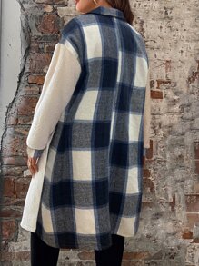 SHEIN LUNE Plus Plaid Flap Pocket Drop Shoulder Coat - Multicolor - View 2