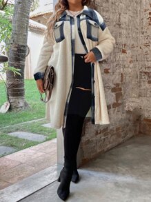 SHEIN LUNE Plus Plaid Flap Pocket Drop Shoulder Coat - Multicolor - View 5