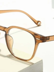 女士时尚方形框架眼镜 - 咖啡棕 - 查看 4