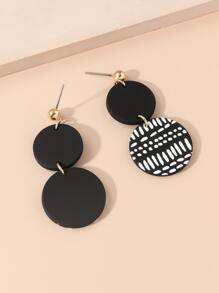 Pendientes largos redondos - Negro - Ver 2