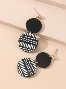 Pendientes largos redondos - Negro - Ver 3