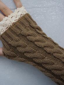 Contrast Lace Fingerless Gloves - Khaki - View 4