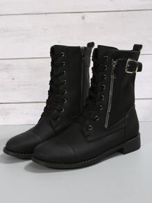Fall/Winter New Women's Fashion Comfortable Casual Mid-Calf Lace-Up Short Boots - Black - View 5