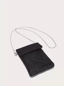 Lightweight, Business Casual Rhinestone Decor Bucket Bag Mini Drawstring Design, Clear Bag Faux Pearl Bag Evening Bag, Dinner Bag Glamorous, Elegant, Exquisite, Quiet Luxury Rhinestone For Party Girl, Woman, Bride Perfect For Party, Dinner/Banquet Christmas Party Dress, Glamorous Rhinestone Bag, Wedding, Wedding - Black - View 2