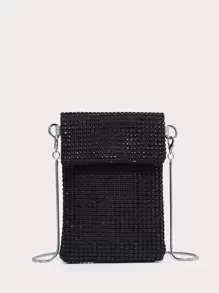 Lightweight, Business Casual Rhinestone Decor Bucket Bag Mini Drawstring Design, Clear Bag Faux Pearl Bag Evening Bag, Dinner Bag Glamorous, Elegant, Exquisite, Quiet Luxury Rhinestone For Party Girl, Woman, Bride Perfect For Party, Dinner/Banquet Christmas Party Dress, Glamorous Rhinestone Bag, Wedding, Wedding - Black - View 3