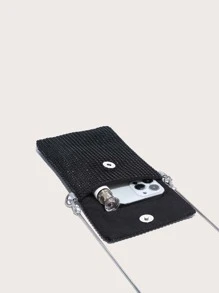 Lightweight, Business Casual Rhinestone Decor Bucket Bag Mini Drawstring Design, Clear Bag Faux Pearl Bag Evening Bag, Dinner Bag Glamorous, Elegant, Exquisite, Quiet Luxury Rhinestone For Party Girl, Woman, Bride Perfect For Party, Dinner/Banquet Christmas Party Dress, Glamorous Rhinestone Bag, Wedding, Wedding - Black - View 4