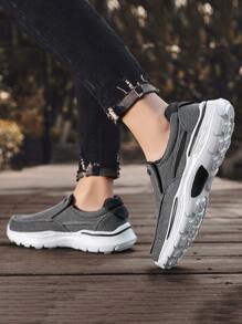 大码轻便防滑休闲透气阔腿乐福鞋 - 深灰色 - 查看 4