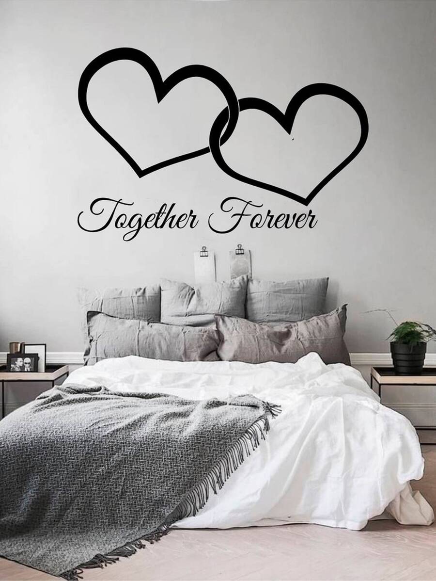 1 pieza Pegatina de pared con estampado de corazón y letra - Negro - Ver 1