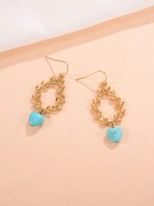 Heart & Leaf Drop Earrings - Multicolor - View 1