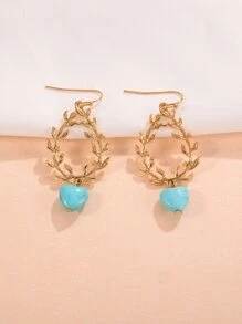 Heart & Leaf Drop Earrings - Multicolor - View 3