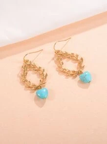 Heart & Leaf Drop Earrings - Multicolor - View 5