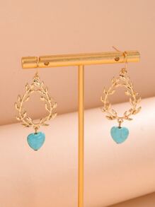 Heart & Leaf Drop Earrings - Multicolor - View 6