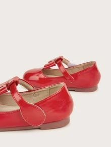 Girls Bow Decor Mary Jane Flats - Red - View 4
