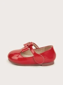 Girls Bow Decor Mary Jane Flats - Red - View 5