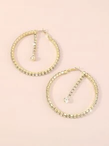 水鑽裝飾圓耳環 - 金黃色 - 查看 2