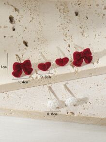3pairs Heart & Bow Stud Earrings Valentines,Mom,Mother,Mother's Day,Gift