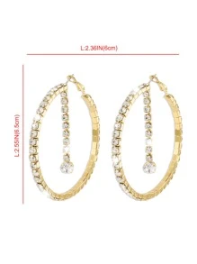 水鑽裝飾圓耳環 - 金黃色 - 查看 4