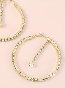 水鑽裝飾圓耳環 - 金黃色 - 查看 5